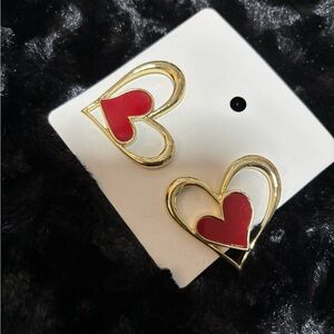 Gold and Red Heart Earrings